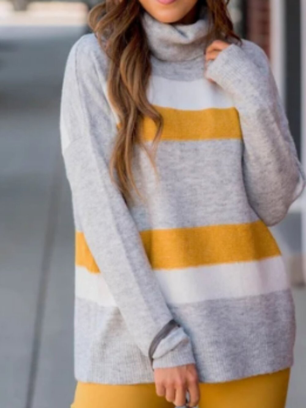 Sweater Cowl neck Gray/Gold/Cream- Medium
